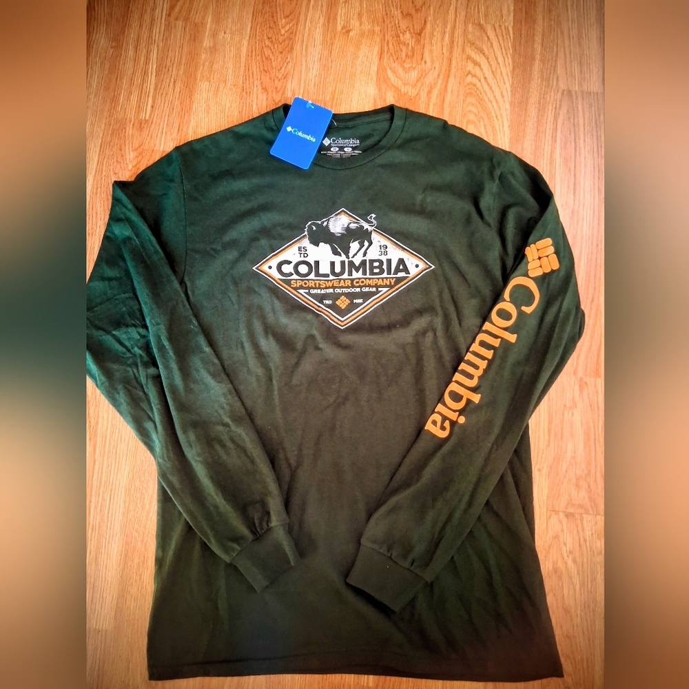 Columbia NWT Men Long Sleeve Shirt, Hunter Green Sz M,